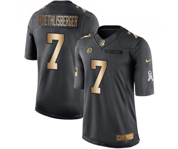 Nike Steelers #7 Ben Roethlisberger Black Stitched NFL Limited Gold Salute to Service Jersey