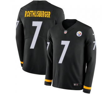 Nike Steelers 7 Ben Roethlisberger Black Team Color Men's Stitched NFL Limited Therma Long Sleeve Jersey