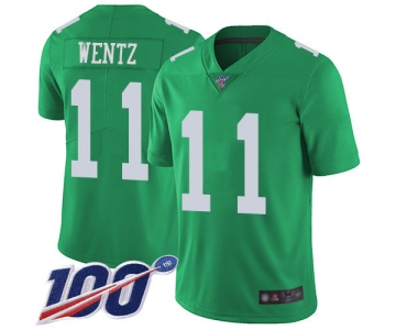 Eagles #11 Carson Wentz Green Men's Stitched Football Limited Rush 100th Season Jersey