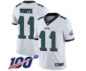 Eagles #11 Carson Wentz White Men's Stitched Football 100th Season Vapor Limited Jersey