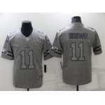Men's Philadelphia Eagles #11 A. J. Brown Gray Gridiron Team Logo Limited Stitched Jersey