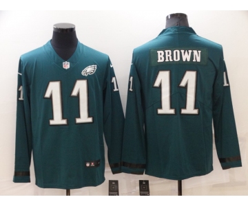 Men's Philadelphia Eagles #11 A. J. Brown Nike Green Therma Long Sleeve Limited Jersey