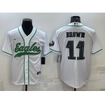 Men's Philadelphia Eagles #11 A. J. Brown White With Patch Cool Base Stitched Baseball Jersey