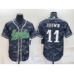 Men's Philadelphia Eagles #11 AJ Brown Grey Camo With Patch Cool Base Stitched Baseball Jersey