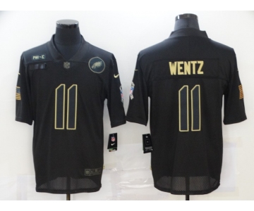 Men's Philadelphia Eagles #11 Carson Wentz Black 2020 Salute To Service Stitched NFL Nike Limited Jersey