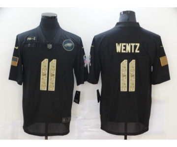 Men's Philadelphia Eagles #11 Carson Wentz Black Camo 2020 Salute To Service Stitched NFL Nike Limited Jersey