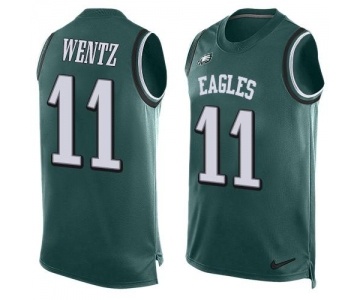 Men's Philadelphia Eagles #11 Carson Wentz Midnight Green Hot Pressing Player Name & Number Nike NFL Tank Top Jersey