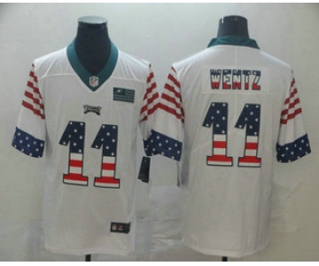 Men's Philadelphia Eagles #11 Carson Wentz White Independence Day Stars Stripes Jersey