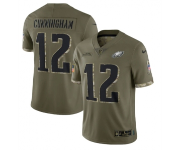 Men's Philadelphia Eagles #12 Randall Cunningham 2022 Olive Salute To Service Limited Stitched Jersey