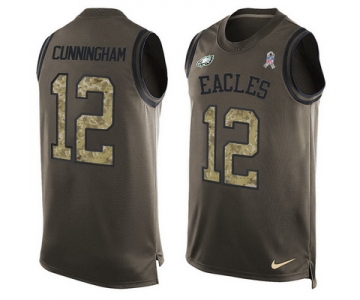 Men's Philadelphia Eagles #12 Randall Cunningham Green Salute to Service Hot Pressing Player Name & Number Nike NFL Tank Top Jersey