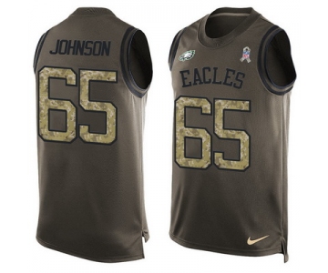 Men's Philadelphia Eagles #65 Lane Johnson Green Salute to Service Hot Pressing Player Name & Number Nike NFL Tank Top Jersey