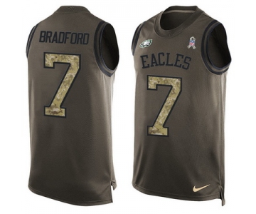 Men's Philadelphia Eagles #7 Sam Bradford Green Salute to Service Hot Pressing Player Name & Number Nike NFL Tank Top Jersey