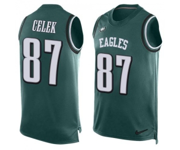 Men's Philadelphia Eagles #87 Brent Celek Midnight Green Hot Pressing Player Name & Number Nike NFL Tank Top Jersey