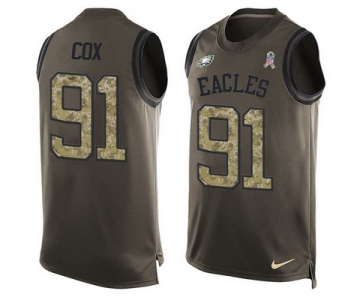 Men's Philadelphia Eagles #91 Fletcher Cox Green Salute to Service Hot Pressing Player Name & Number Nike NFL Tank Top Jersey