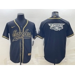 Men's Philadelphia Eagles Black Gold Team Big Logo With Patch Cool Base Stitched Baseball Jersey