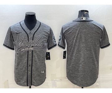 Men's Philadelphia Eagles Blank Grey With Patch Cool Base Stitched Baseball Jersey