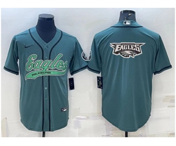 Men's Philadelphia Eagles Green Team Big Logo With Patch Cool Base Stitched Baseball Jersey