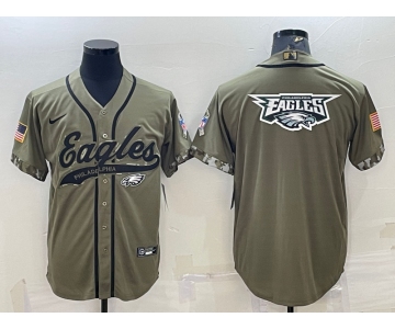 Men's Philadelphia Eagles Olive Salute to Service Team Big Logo Cool Base Stitched Baseball Jersey