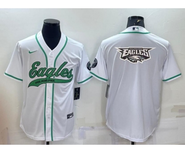 Men's Philadelphia Eagles White Team Big Logo With Patch Cool Base Stitched Baseball Jersey