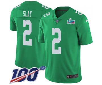 Men's Womens Youth Kids Philadelphia Eagles #2 Darius Slay Jr. Green Super Bowl LVII Patch Limited Rush 100th Season Jersey