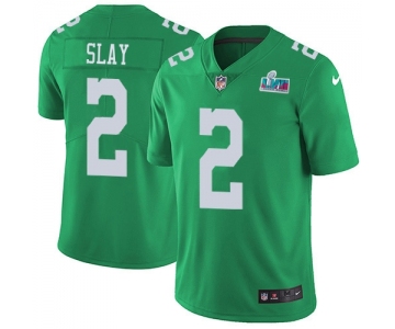 Men's Womens Youth Kids Philadelphia Eagles #2 Darius Slay Jr. Green Super Bowl LVII Patch Stitched Limited Rush Jersey