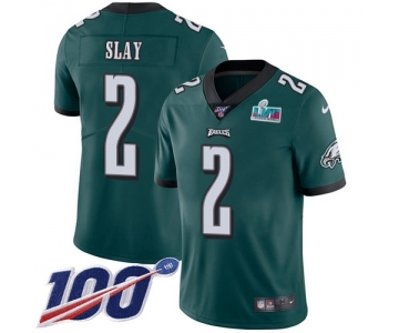 Men's Womens Youth Kids Philadelphia Eagles #2 Darius Slay Jr. Green Team Color Super Bowl LVII Patch 100th Season Vapor Limited Jersey