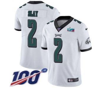 Men's Womens Youth Kids Philadelphia Eagles #2 Darius Slay Jr. White Super Bowl LVII Patch 100th Season Vapor Limited Jersey