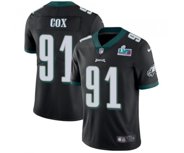 Men's Womens Youth Kids Philadelphia Eagles #91 Fletcher Cox Black Alternate Super Bowl LVII Patch Stitched Vapor Untouchable Limited Jersey