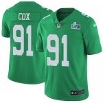 Men's Womens Youth Kids Philadelphia Eagles #91 Fletcher Cox Green Super Bowl LVII Patch Stitched Limited Rush Jersey