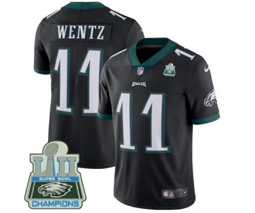 Nike Eagles #11 Carson Wentz Black Alternate Super Bowl LII Champions Men's Stitched NFL Vapor Untouchable Limited Jersey