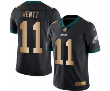 Nike Eagles #11 Carson Wentz Black Men's Stitched NFL Limited Gold Rush Jersey