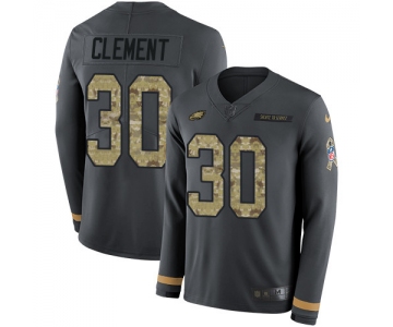 Nike Eagles #30 Corey Clement Anthracite Salute to Service Men's Stitched NFL Limited Therma Long Sleeve Jersey