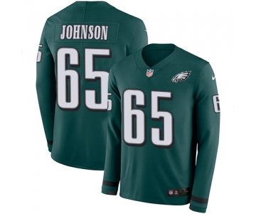 Nike Eagles 65 Lane Johnson Midnight Green Team Color Men's Stitched NFL Limited Therma Long Sleeve Jersey