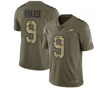 Nike Eagles #9 Nick Foles Olive Camo Men's Stitched NFL Limited 2017 Salute To Service Jersey