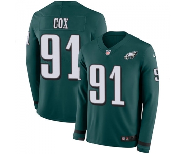 Nike Eagles 91 Fletcher Cox Midnight Green Team Color Men's Stitched NFL Limited Therma Long Sleeve Jersey