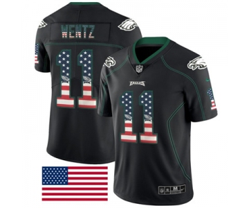Nike Philadelphia Eagles #11 Carson Wentz Black Men's Stitched NFL Limited Rush USA Flag Jersey