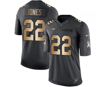 Nike Philadelphia Eagles #22 Sidney Jones Black Men's Stitched NFL Limited Gold Salute To Service Jersey