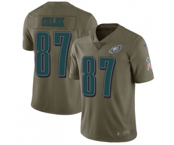 Nike Philadelphia Eagles #87 Brent Celek Olive Men's Stitched NFL Limited 2017 Salute To Service Jersey
