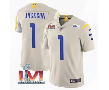 Men's Los Angeles Rams #1 DeSean Jackson 2022 Bone Super Bowl LVI Vapor Limited Stitched Jersey