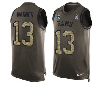 Men's Los Angeles Rams #13 Kurt Warner Green Salute to Service Hot Pressing Player Name & Number Nike NFL Tank Top Jersey