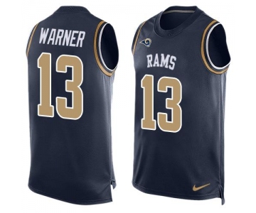 Men's Los Angeles Rams #13 Kurt Warner Navy Blue Hot Pressing Player Name & Number Nike NFL Tank Top Jersey