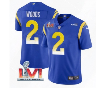 Men's Los Angeles Rams #2 Robert Woods 2022 Royal Super Bowl LVI Vapor Limited Stitched Jersey