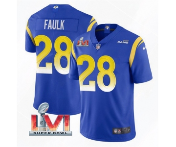 Men's Los Angeles Rams #28 Marshall Faulk 2022 Royal Super Bowl LVI Vapor Limited Stitched Jersey