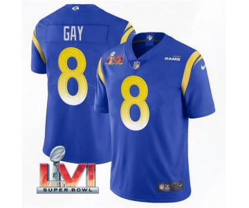 Men's Los Angeles Rams #8 Matt Gay 2022 Royal Super Bowl LVI Vapor Limited Stitched Jersey