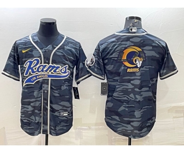 Men's Los Angeles Rams Grey Camo Team Big Logo With Patch Cool Base Stitched Baseball Jersey