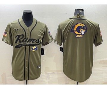 Men's Los Angeles Rams Olive Salute to Service Team Big Logo Cool Base Stitched Baseball Jersey