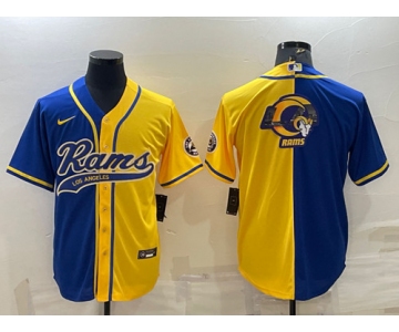 Men's Los Angeles Rams Royal Yellow Split Team Big Logo With Patch Cool Base Stitched Baseball Jersey