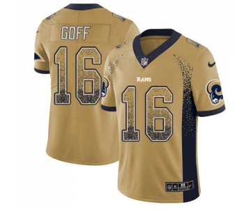 Nike Rams 16 Jared Goff Gold Men's Stitched NFL Limited Rush Drift Fashion Jersey
