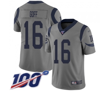 Nike Rams #16 Jared Goff Gray Men's Stitched NFL Limited Inverted Legend 100th Season Jersey