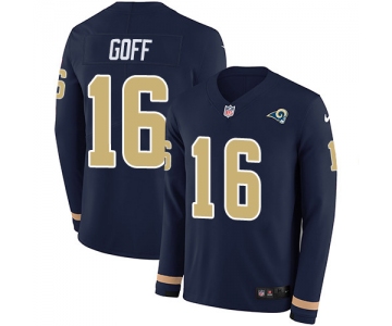 Nike Rams #16 Jared Goff Navy Blue Team Color Men's Stitched NFL Limited Therma Long Sleeve Jersey